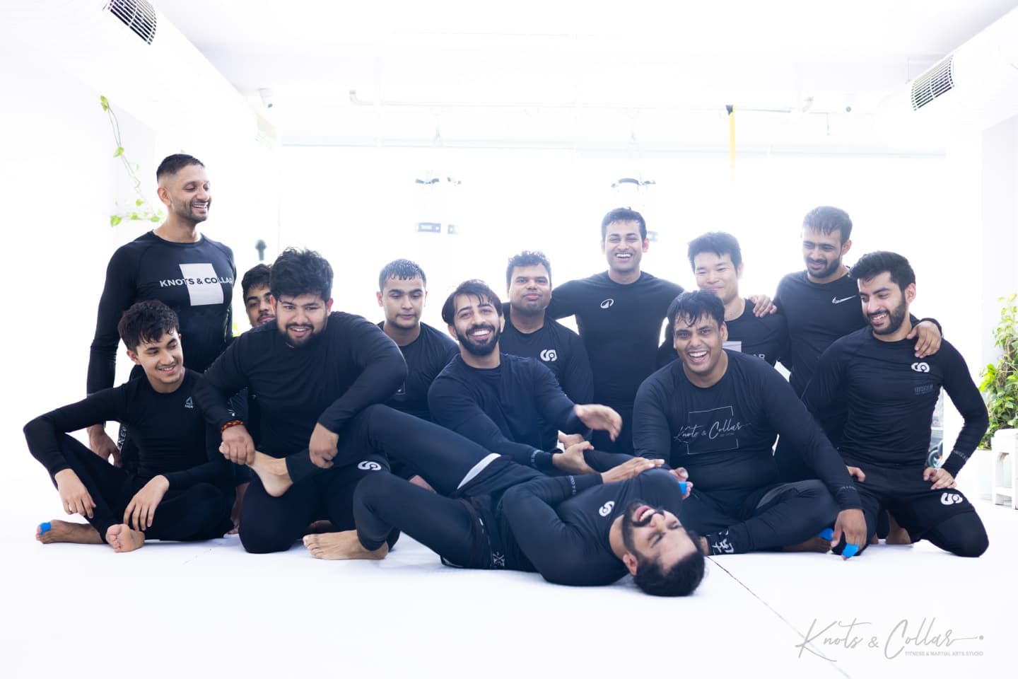 A no-gi grappling group together after training at Knots & Collar, New Delhi